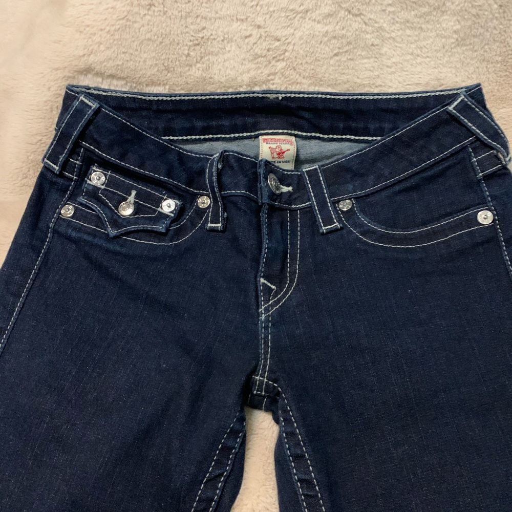 { True Religion } Pink Rhinestone Dark Wash Jeans - Picture 6 of 8